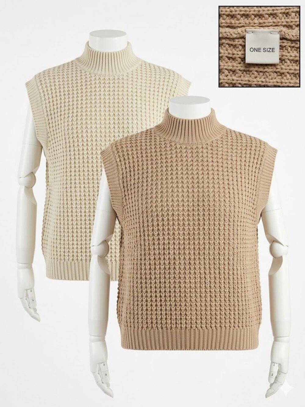NWOT Oversized Chunky Waffle Knit Mock Neck Sweater Vests - OS